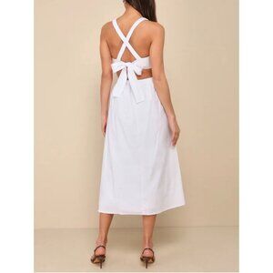 Lulus Strolling Sicily White Pleated Backless Midi Dress With Pockets Sz Large W